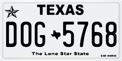 TX license plate DOG5768