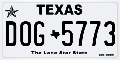 TX license plate DOG5773