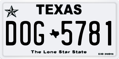 TX license plate DOG5781