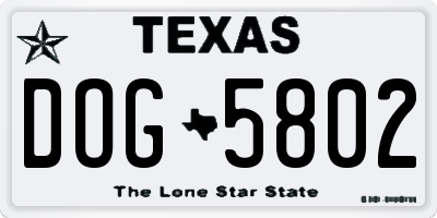 TX license plate DOG5802
