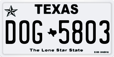 TX license plate DOG5803
