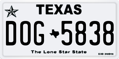 TX license plate DOG5838