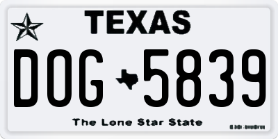 TX license plate DOG5839