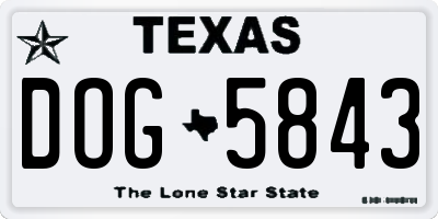 TX license plate DOG5843