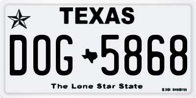 TX license plate DOG5868