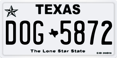 TX license plate DOG5872