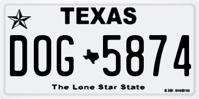 TX license plate DOG5874