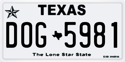 TX license plate DOG5981