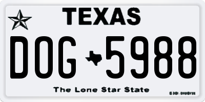 TX license plate DOG5988