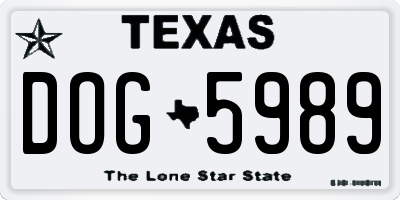 TX license plate DOG5989