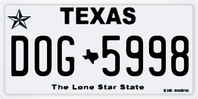 TX license plate DOG5998