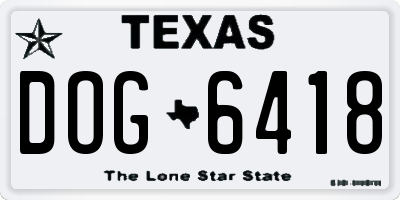 TX license plate DOG6418