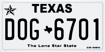 TX license plate DOG6701