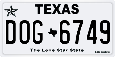 TX license plate DOG6749