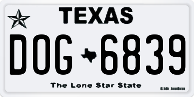 TX license plate DOG6839