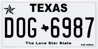 TX license plate DOG6987