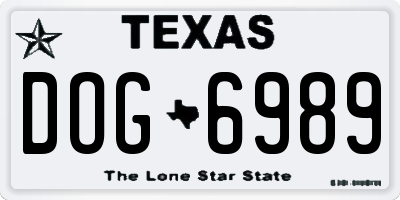 TX license plate DOG6989