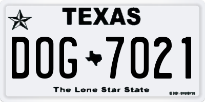 TX license plate DOG7021
