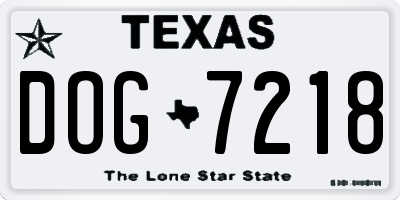 TX license plate DOG7218