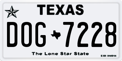 TX license plate DOG7228