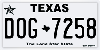 TX license plate DOG7258
