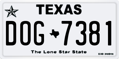 TX license plate DOG7381