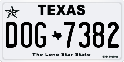 TX license plate DOG7382
