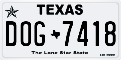 TX license plate DOG7418