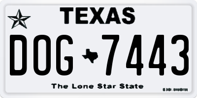 TX license plate DOG7443