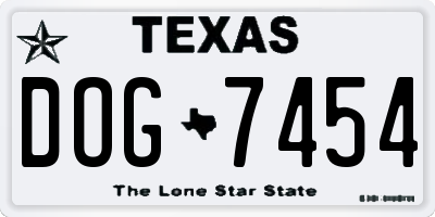TX license plate DOG7454