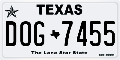 TX license plate DOG7455