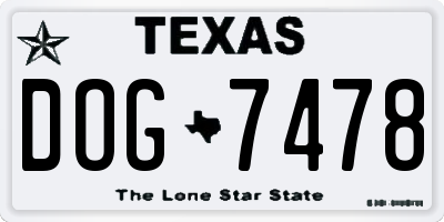 TX license plate DOG7478