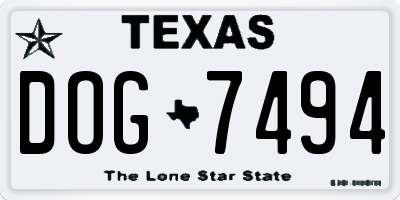 TX license plate DOG7494
