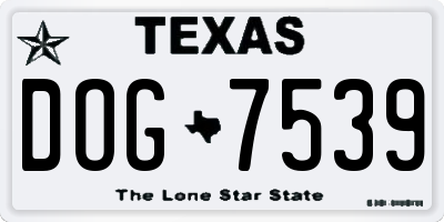 TX license plate DOG7539