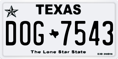 TX license plate DOG7543