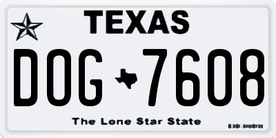 TX license plate DOG7608