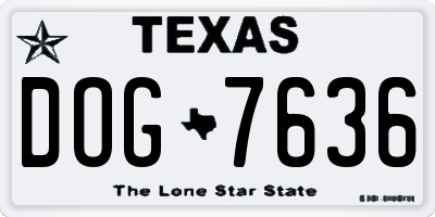 TX license plate DOG7636