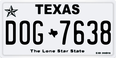 TX license plate DOG7638