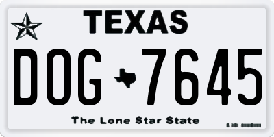TX license plate DOG7645