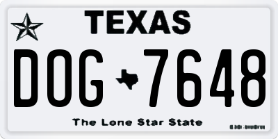 TX license plate DOG7648