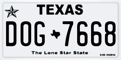 TX license plate DOG7668