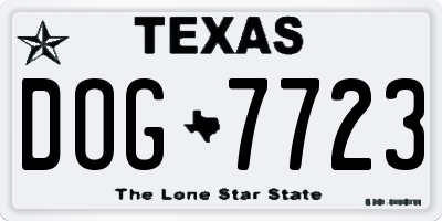 TX license plate DOG7723