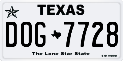 TX license plate DOG7728