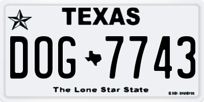 TX license plate DOG7743