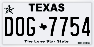 TX license plate DOG7754