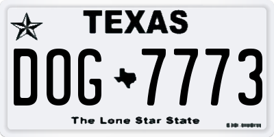 TX license plate DOG7773