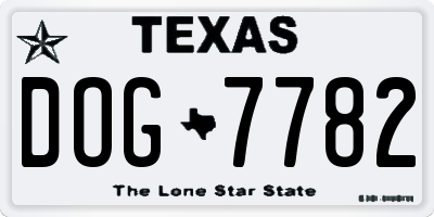 TX license plate DOG7782