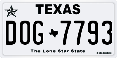 TX license plate DOG7793