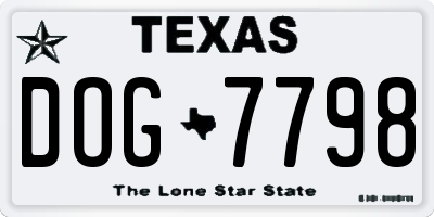 TX license plate DOG7798