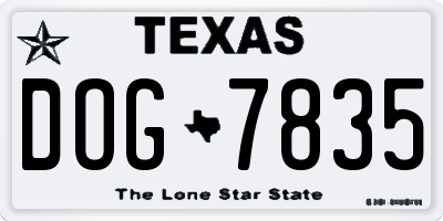 TX license plate DOG7835